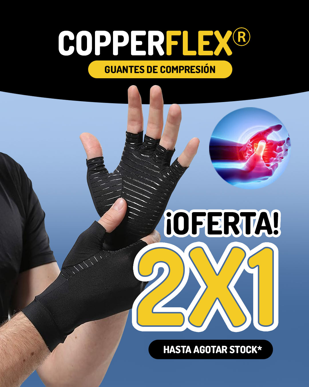 2 PARES COPPERFLEX - Guantes de compresión (Talla Adaptable)